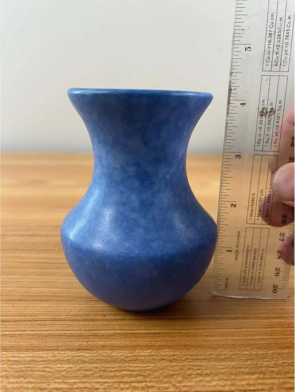 Dickota Art Pottery Blue Mottled Glaze Cabinet Vase 4